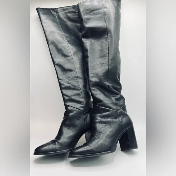 MASSIMO DUTTI Tall Black Leather Boots Size 36 - Picture 2 of 10